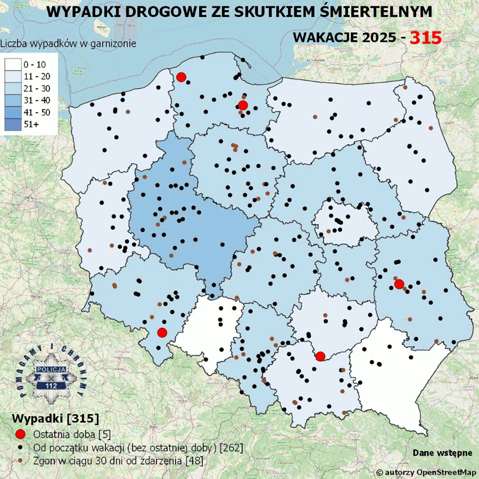 Źródło: https://polaknadrodze.pl/mapa-wypadkow-drogowych-ze-skutkiem-smiertelnym-wakacje-2025/?preview_id=157&preview_nonce=895ee7bf7e&preview=true&_thumbnail_id=160
